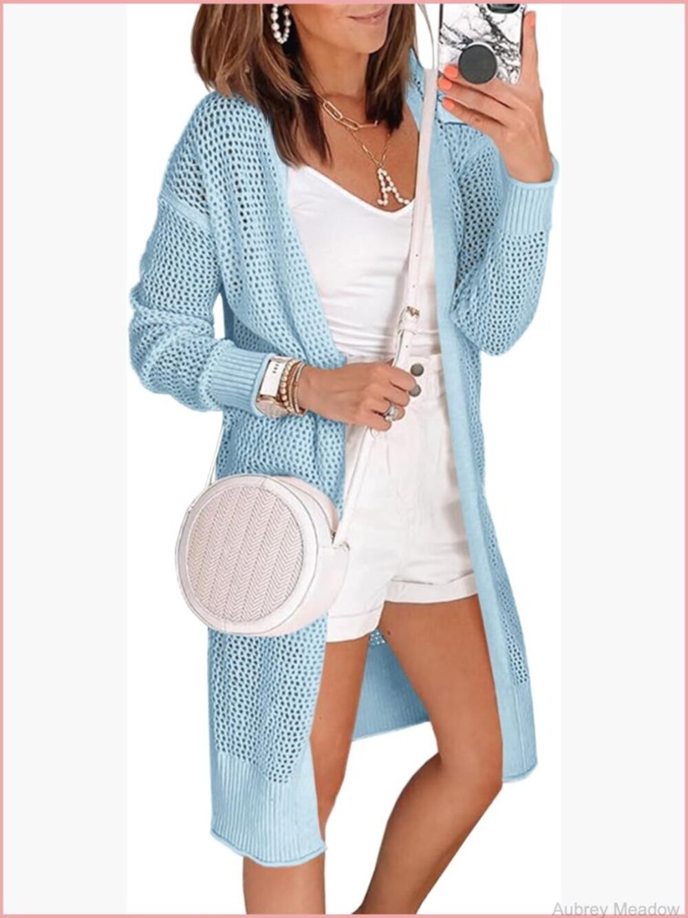 Crochet Lightweight Cardigan Open Front Boho Knit Long Sleeve Kimono Summer